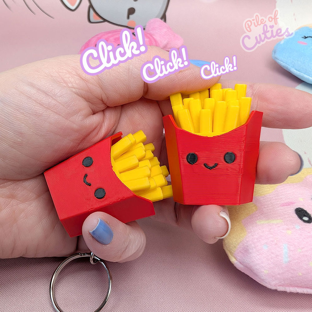 Cute 3D printed French fry shaped clicker keychain