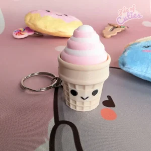 Ice cream clicker keychain white and rose pastel fidget toy front view